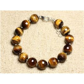 Bracelet Silver 925 and Stone - Tiger Eye Faceted Balls 10mm 