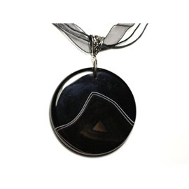 N5 - Stone Pendant Necklace - Black and white agate round 52mm 