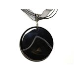 N5 - Collier Pendentif en Pierre - Agate noire et blanche rond 52mm 