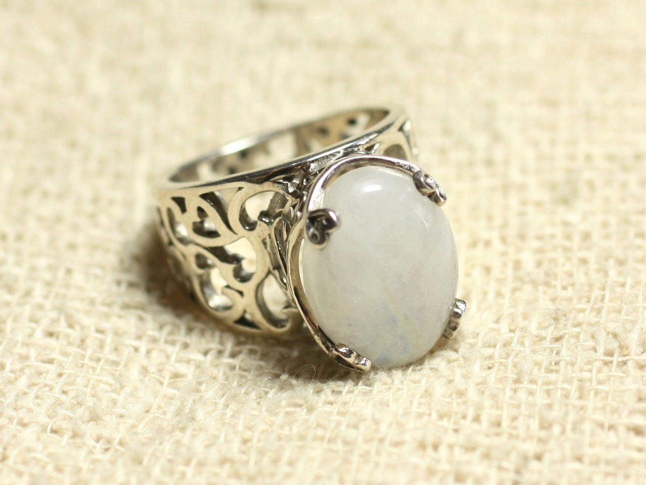 n111 - Bague Argent 925 et Pierre - Pierre de Lune Ovale 16x12mm 