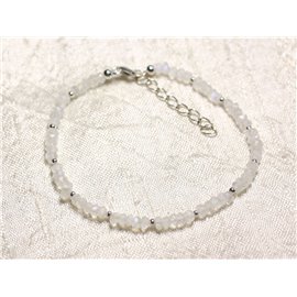 Pulsera de Plata y Piedra 925 - Arandelas facetadas Rainbow Moon Stone de 3 mm 