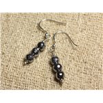 Boucles d'Oreilles Argent 925 - Hématite Rhodium Facettée 6mm 