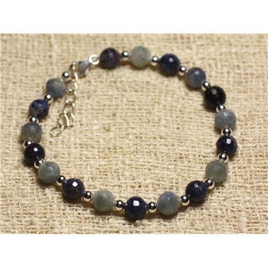 Bracelet Argent 925 et Perles de Saphir Facetté 6mm