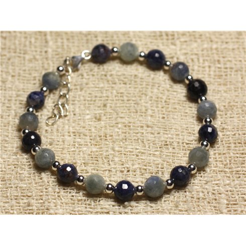 Bracelet Argent 925 et Perles de Saphir Facetté 6mm