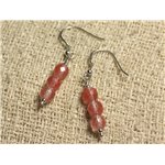 Boucles d'Oreilles Argent 925 - Quartz Cerise Facetté 6mm 