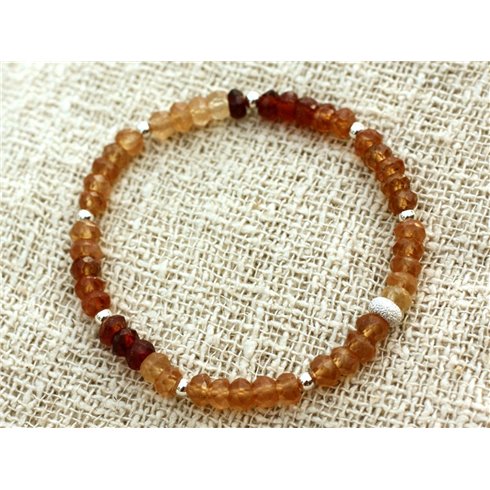 Bracelet Argent 925 et Grenat Hessonite Facetté 4-5mm 