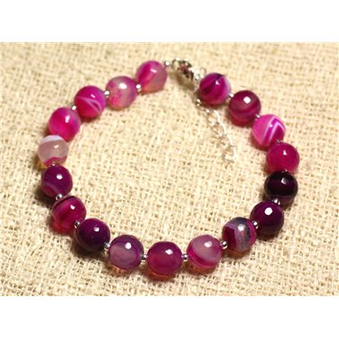 Bracelet Argent 925 et Pierre semi précieuse - Agate Rose Facettée 8mm