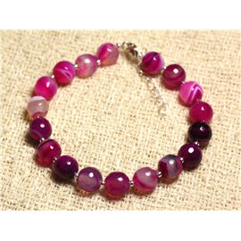 Bracelet Silver 925 and semi precious stone - Faceted Pink Agate 8mm