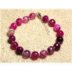 Bracelet Argent 925 et Pierre semi précieuse - Agate Rose Facettée 8mm