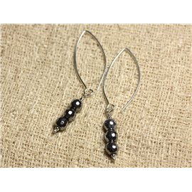 Pendientes Plata 925 Ganchos 40mm - Hematita Rodio Facetado 6mm 