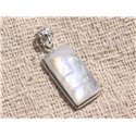 N15 - Pendentif Argent 925 et Pierre - Pierre de Lune Rectangle 25x13mm 