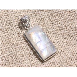 N15 - Pendant Silver 925 and Stone - Moonstone Rectangle 25x13mm 