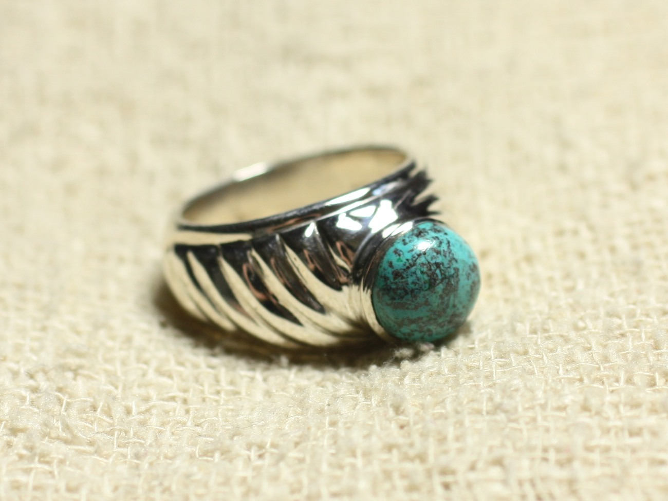 N121 - Bague Argent 925 et Pierre - Azurite Rond 9mm 