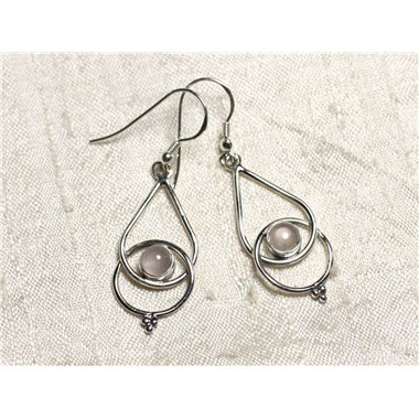 BO205 - Boucles d'Oreilles Argent 925 et Pierre Quartz Rose Gouttes 36mm 