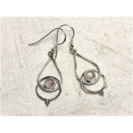 BO205 - Boucles d'Oreilles Argent 925 et Pierre Quartz Rose Gouttes 36mm 