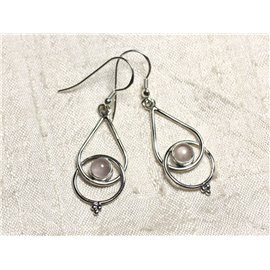 BO205 - Silver 925 and Rose Quartz Stone Drop Earrings 36mm 