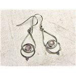 BO205 - Boucles d'Oreilles Argent 925 et Pierre Quartz Rose Gouttes 36mm 