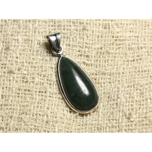 Pendentif Argent 925 et Pierre - Jade Néphrite Canada Goutte 25mm 