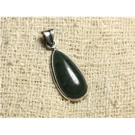 Pendant Silver 925 and Stone - Jade Nephrite Canada Drop 25mm 