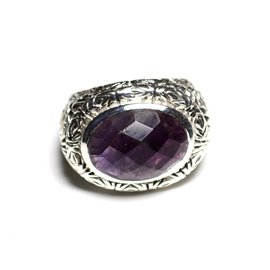 n114 - 925 Sterling Silver and Stone Ring - Faceted Oval Amethyst 16x12mm 
