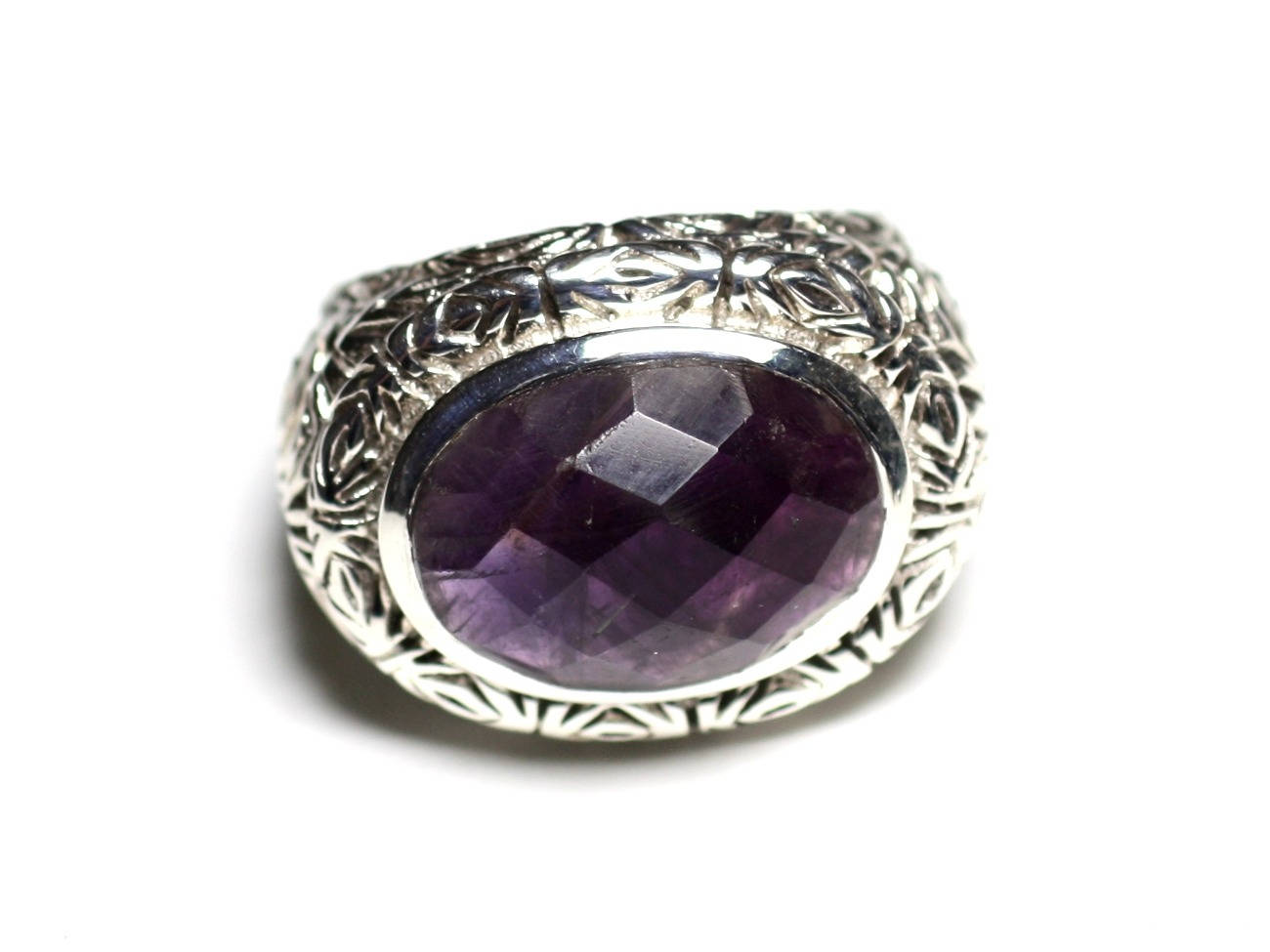 n114 - Bague Argent 925 et Pierre - Améthyste Ovale facetté 16x12mm 