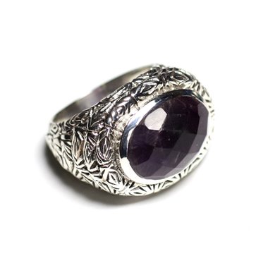 n114 - Bague Argent 925 et Pierre - Améthyste Ovale facetté 16x12mm 