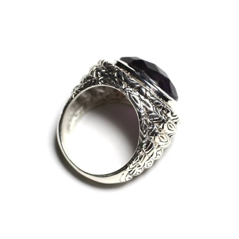 n114 - Bague Argent 925 et Pierre - Améthyste Ovale facetté 16x12mm