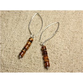 Pendientes de Plata 925 Ganchos de 40mm - Ojo de Tigre 5x4mm Rondelles 