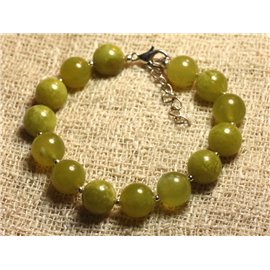 Bracelet 925 Silver and Stone - Olive Jade 10mm 