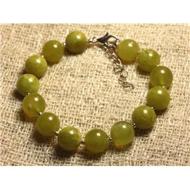 Pulsera Plata 925 y Piedra - Jade Oliva 10mm 