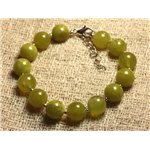 Bracelet Argent 925 et Pierre - Jade Olive 10mm 