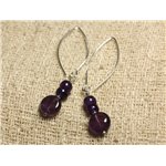 Boucles d'Oreilles Argent 925 Crochets 40mm - Améthyste Palets 10mm 