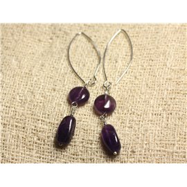 Boucles d'Oreilles Argent 925 Crochets 40mm - Améthyste Palets 10mm  Boucles d'Oreilles Argent 925 Crochets 40mm - Améthyste Palets 10mm