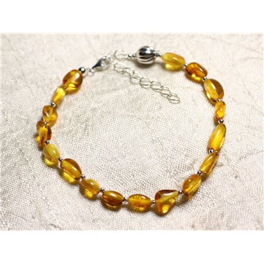 Bracelet Argent 925 et Ambre naturelle - Olives 6-9mm