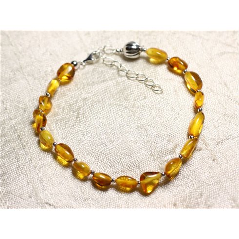 Bracelet Argent 925 et Ambre naturelle - Olives 6-9mm 