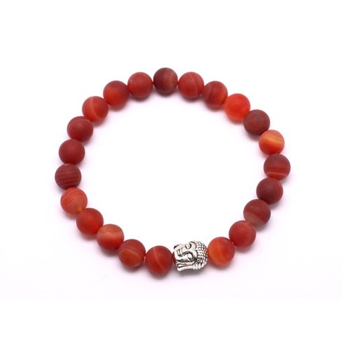 Bracelet Bouddha et Pierre semi précieuse - Agate Rouge Mat givré 8mm 