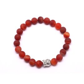 Buddha bracelet and semi precious stone - 8mm frosted mat red agate 