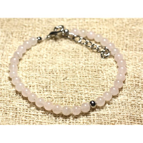 Bracelet Argent 925 et Pierre semi précieuse Quartz Rose 4mm 