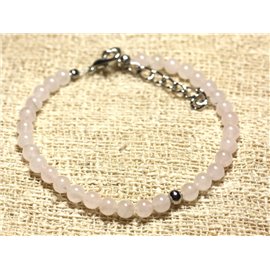 Bracelet 925 Silver and Semi-precious Stone Rose Quartz 4mm 