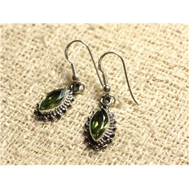 BO207 - Sterling Silver Earrings - Peridot Faceted Marquise 10x5mm 