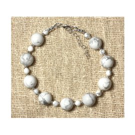 Bracelet semi precious stone Howlite 10 and 4mm and Silver Pearls 