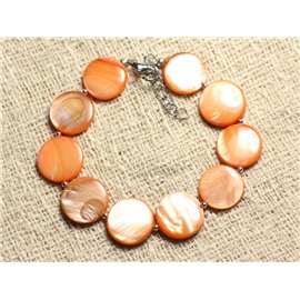 Bracelet 925 Silver and Mother of Pearl Palets 15mm Orange 