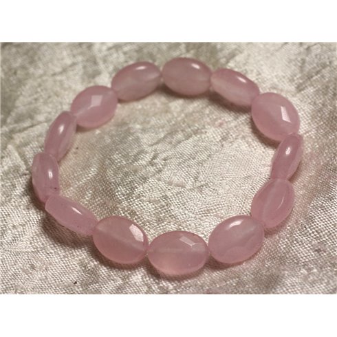 Bracelet Pierre semi précieuse - Jade Rose Ovales Facettés 14x10mm