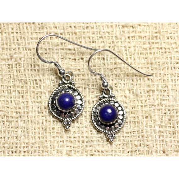 BO210 - Boucles d'Oreilles Argent 925 Cercles 19mm Lapis Lazuli 