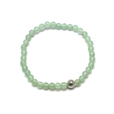 Bracelet Pierre semi précieuse Aventurine verte 4mm et Perle argentée 