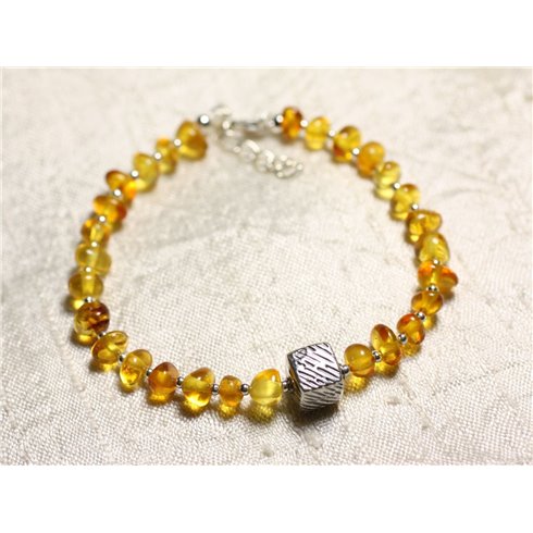Bracelet Argent 925 et Ambre naturelle - Rondelles 6-8mm 