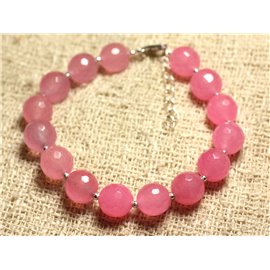 Bracciale in Argento 925 e Pietra - Giada Rosa Sfaccettata 10mm 