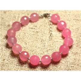 Bracelet 925 Silver and Stone - Faceted Pink Jade 10mm 