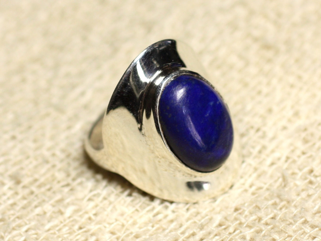 N124 - Bague Argent 925 et Pierre - Lapis Lazuli Ovale 14x10mm 