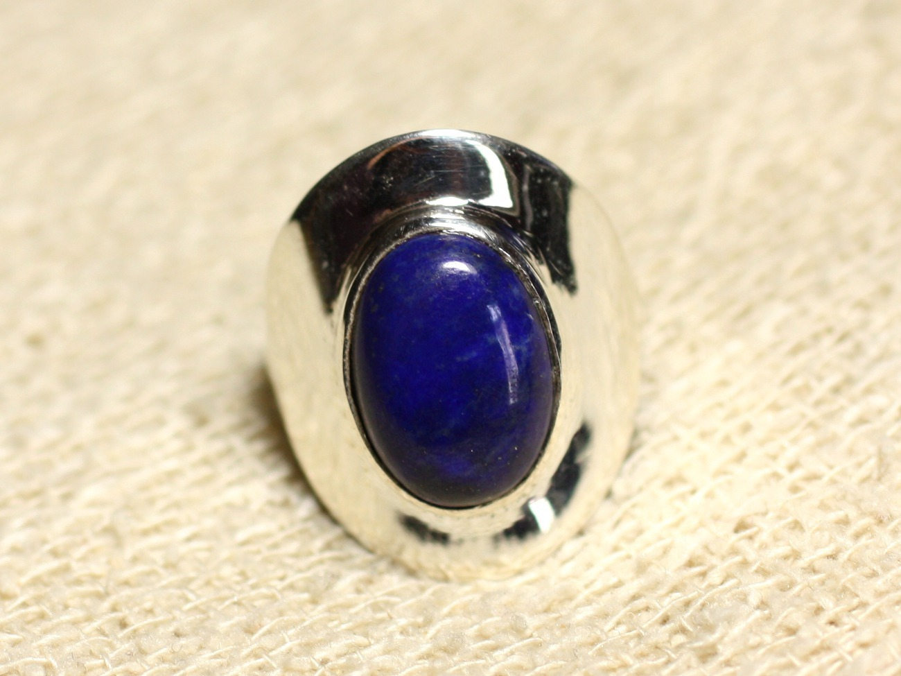 N124 - Bague Argent 925 et Pierre - Lapis Lazuli Ovale 14x10mm 